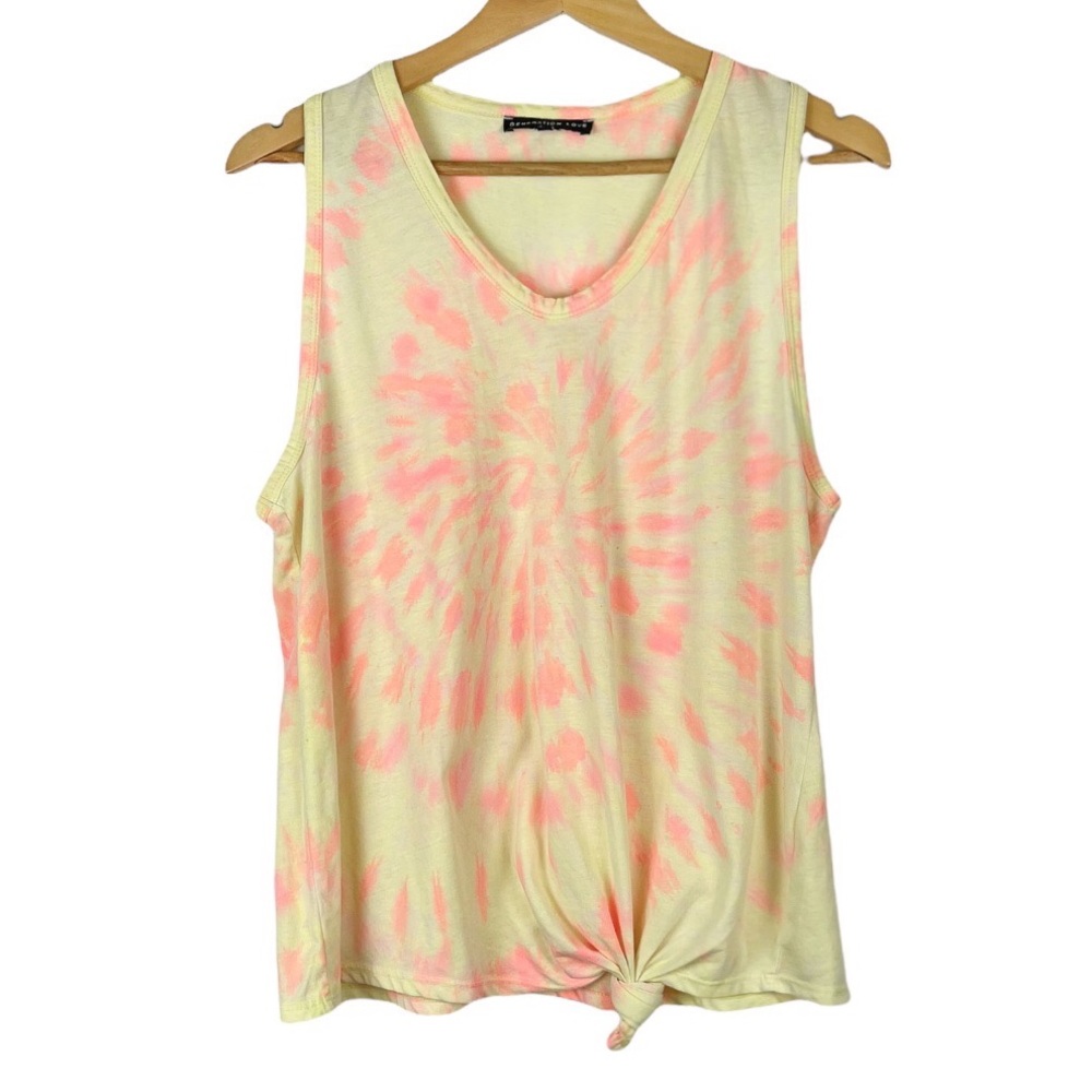 Generation Love Tie-Dye Tank Yellow Pink Sleeveless With Front Knot Size XL